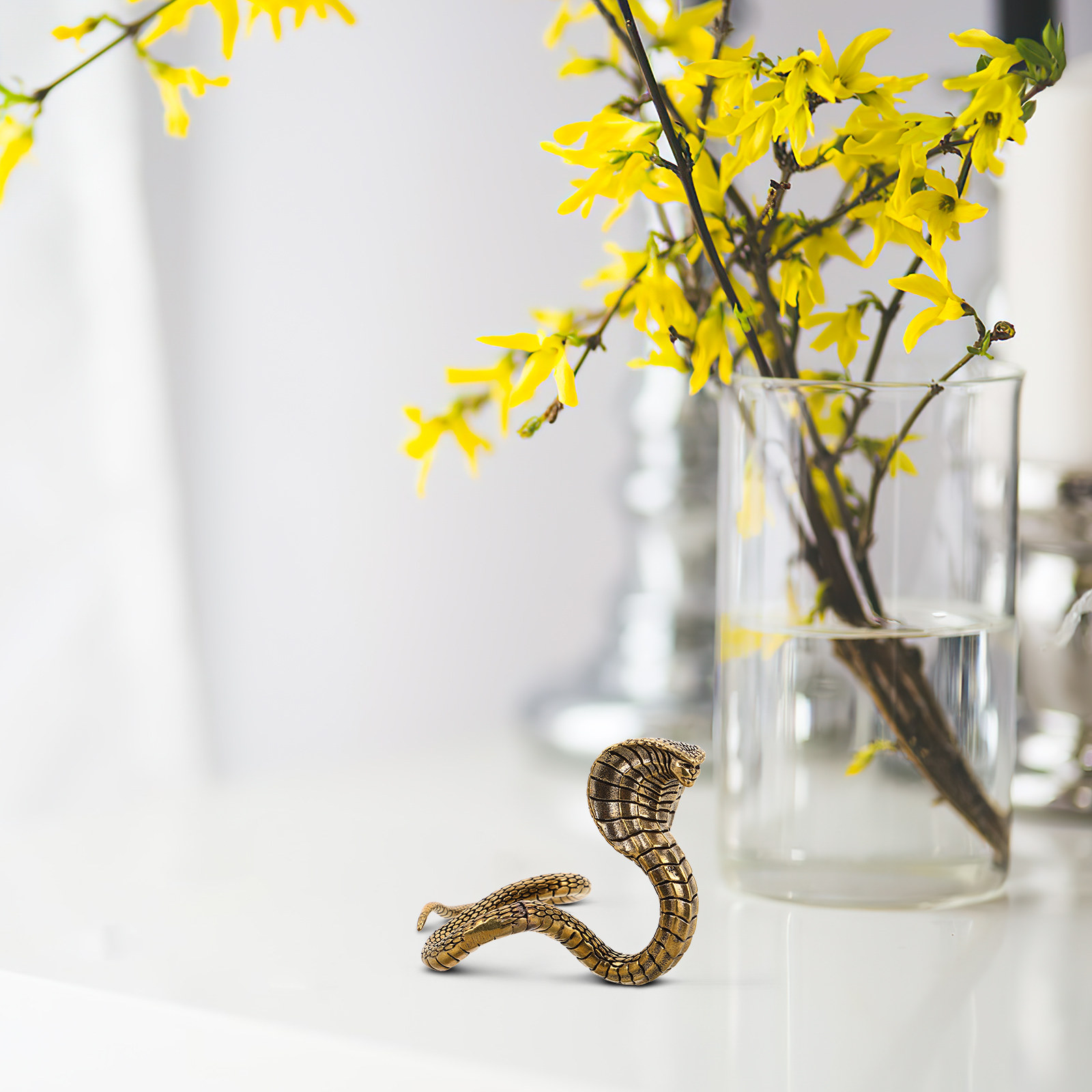 Home Office Feng Shui - Handcrafted Brass Snake Sculpture Chinese Lunar