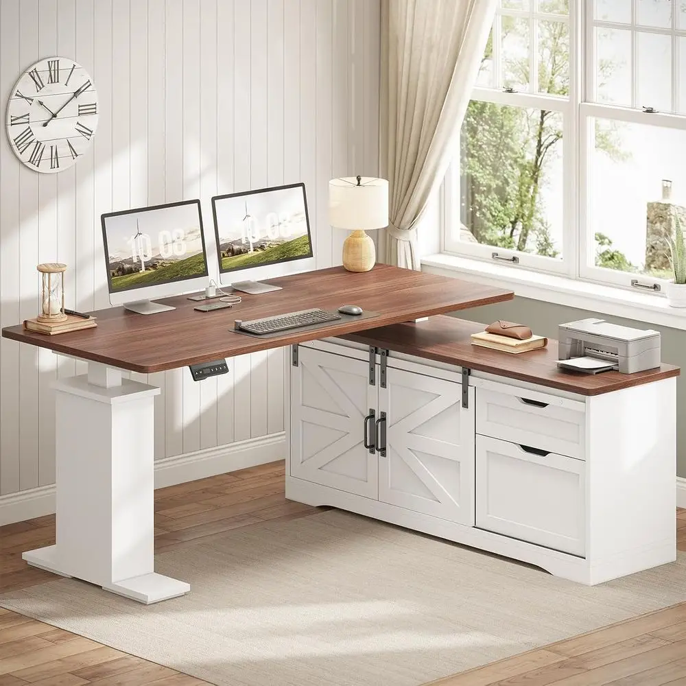 Home Office L Shaped Desk - 55-inch L-Shaped Adjustable Height Standing Desk