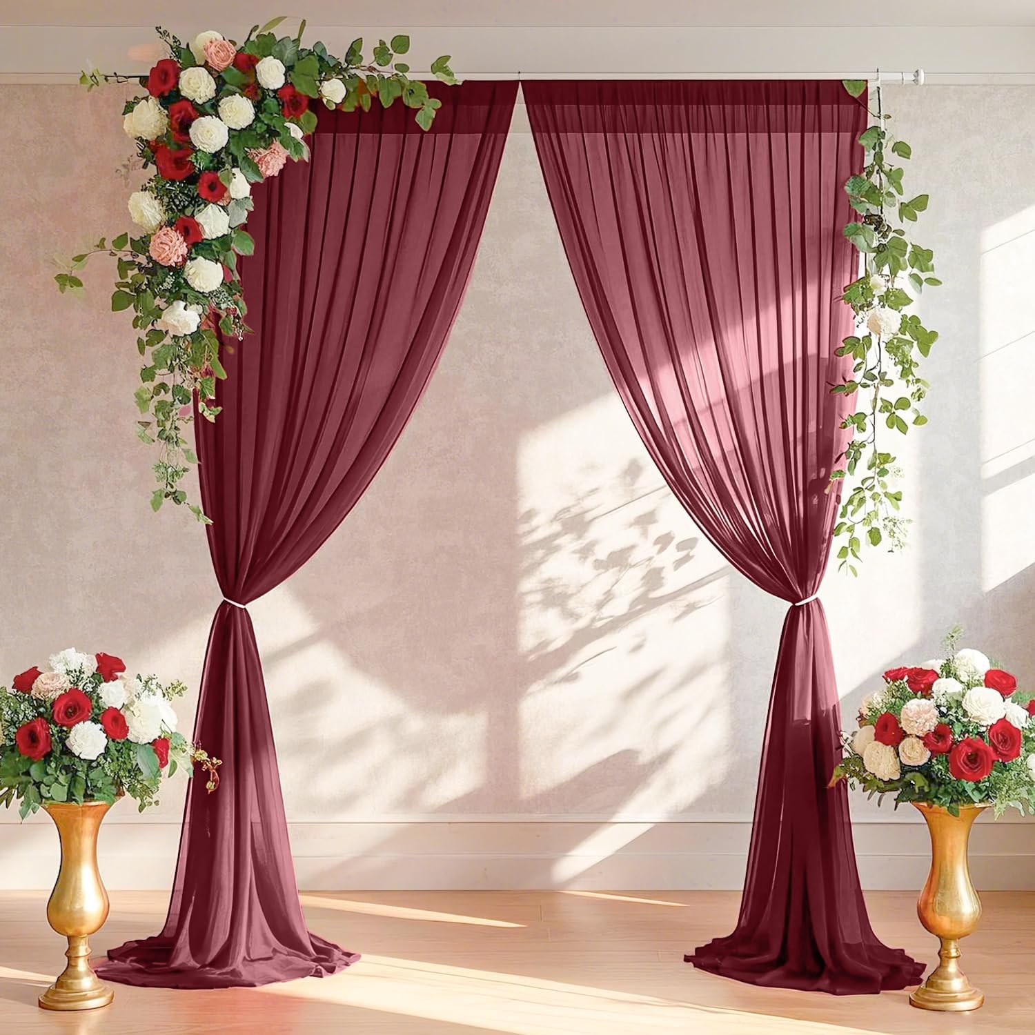 Home Office Backdrop - 2Pcs Burgundy Backdrop Curtains,Sheer Chiffon Fabric