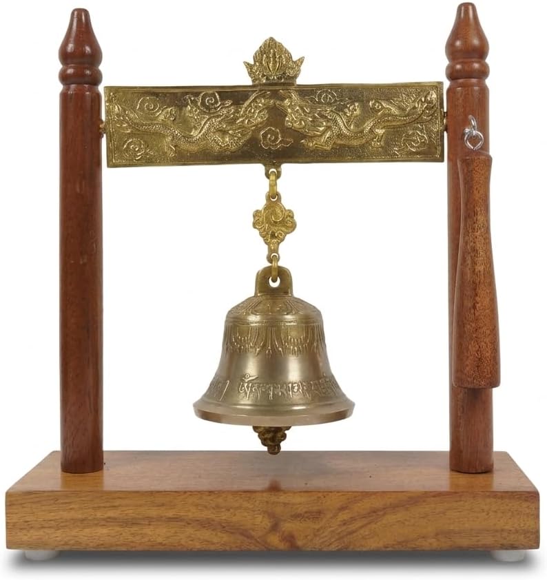 Home Office Feng Shui - Wooden Frame Brass Meditation Bell Relief