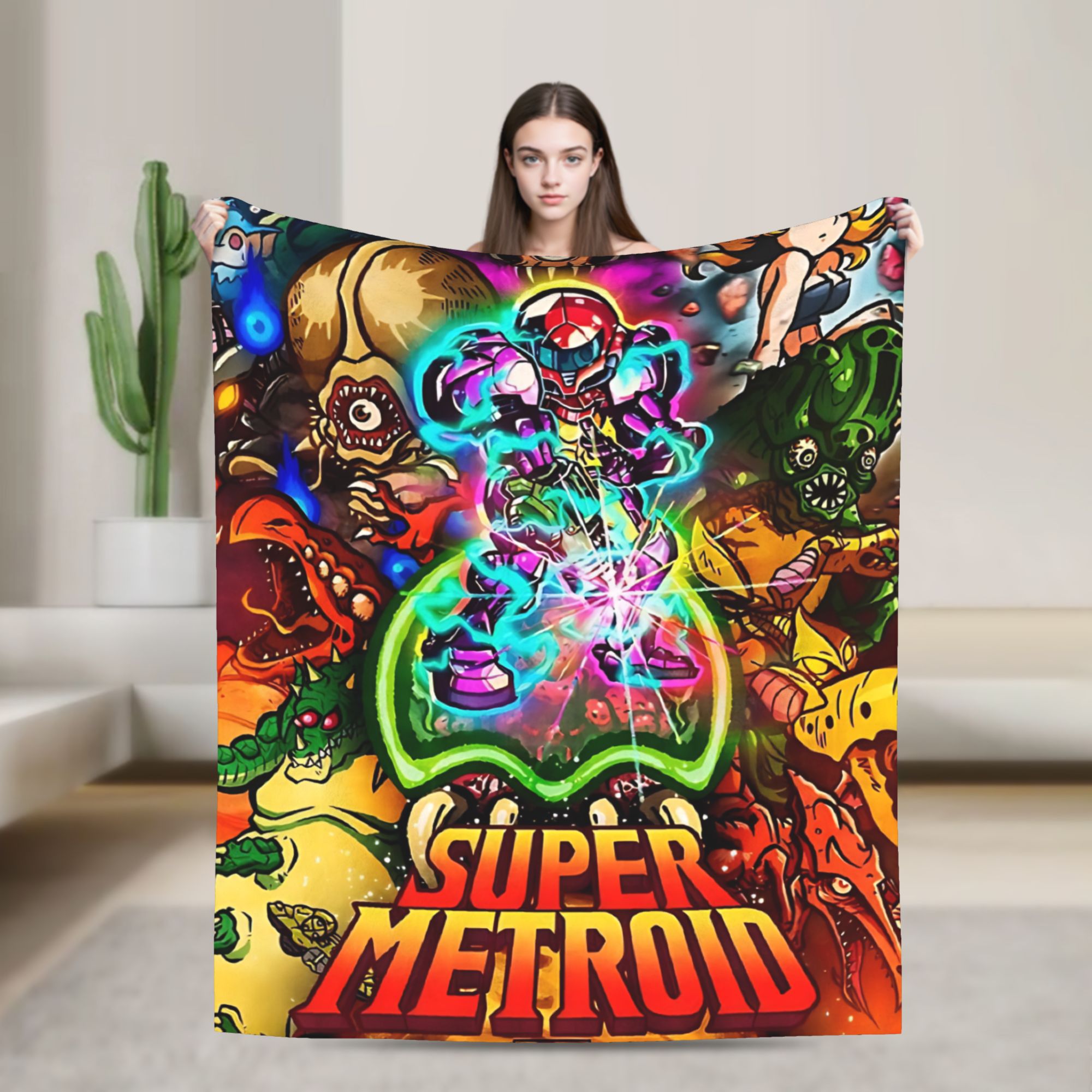 Home Office Trend - Metroids Hero Game Flannel Blanket Super