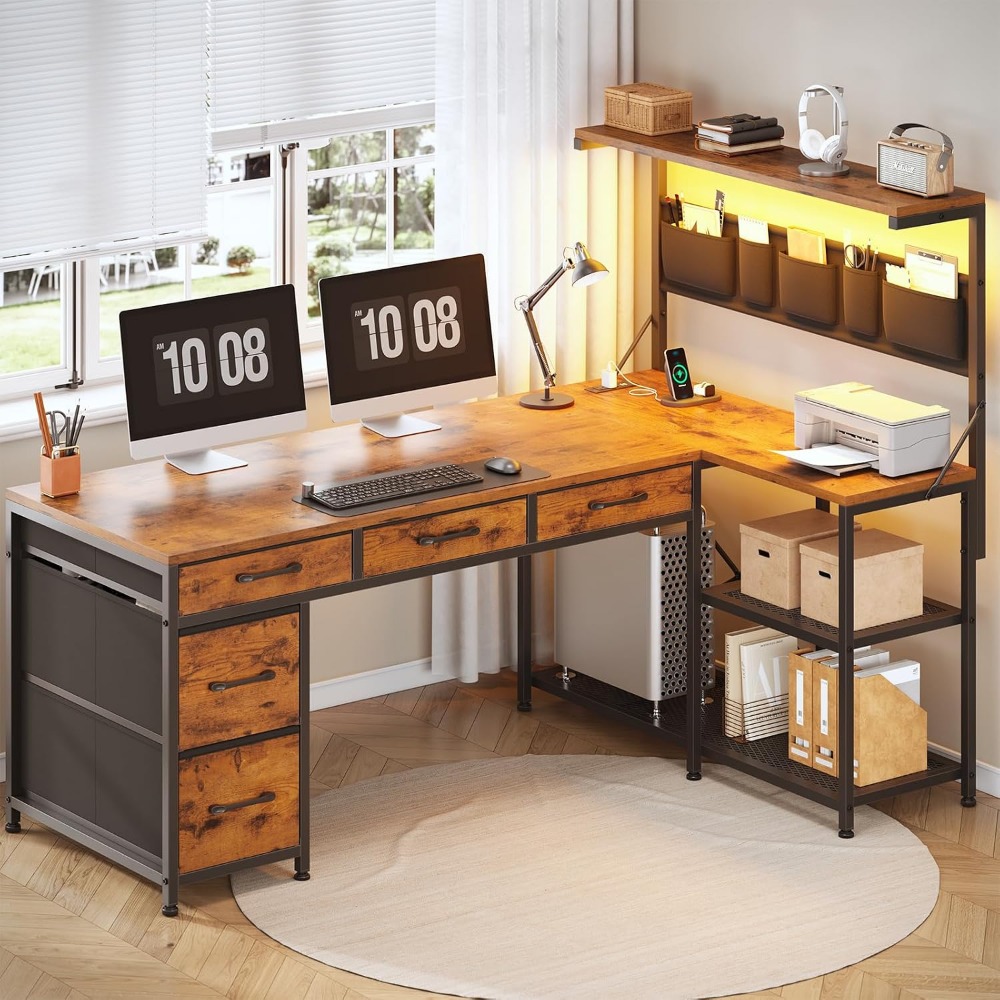 Home Office L Shaped Desk - SEDETA L Shaped Desk with Drawers
