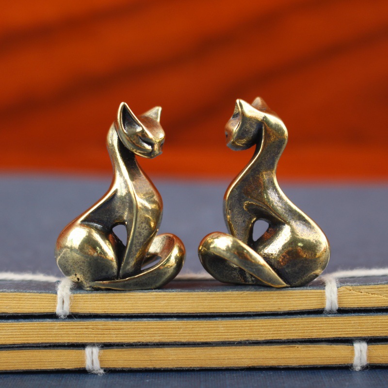 Home Office Hidden Desk - Mini Cat Figurines Brass Display Funny