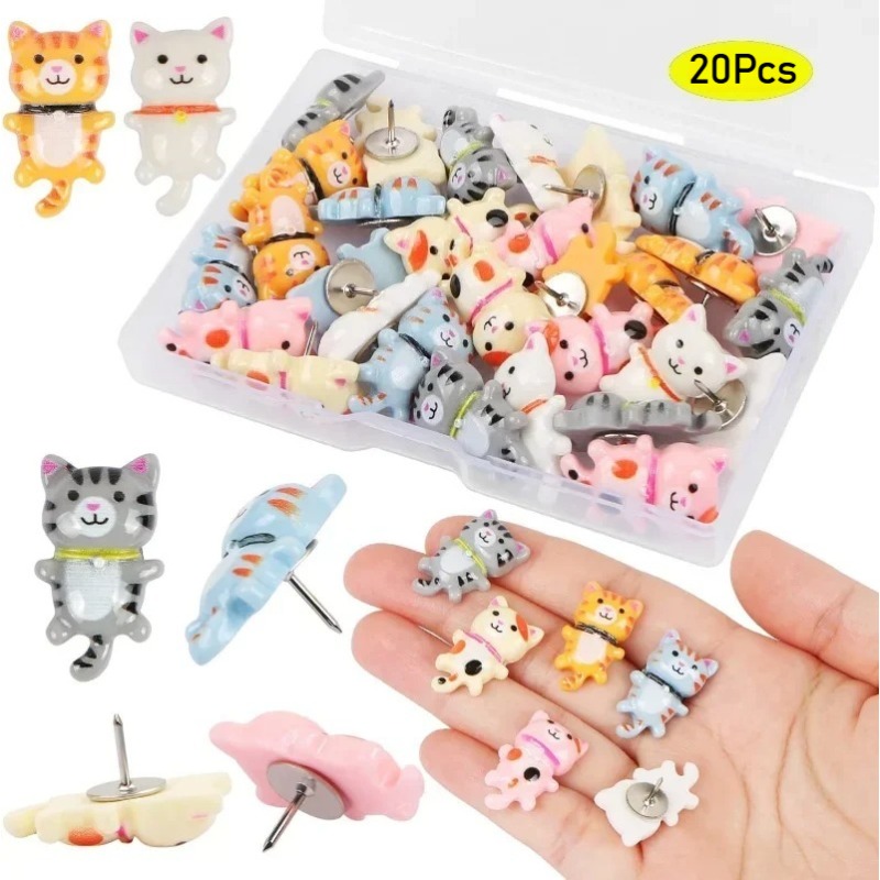 20Pcs Cute Resin Cat Push Pins - Home Office Image 评论和价格