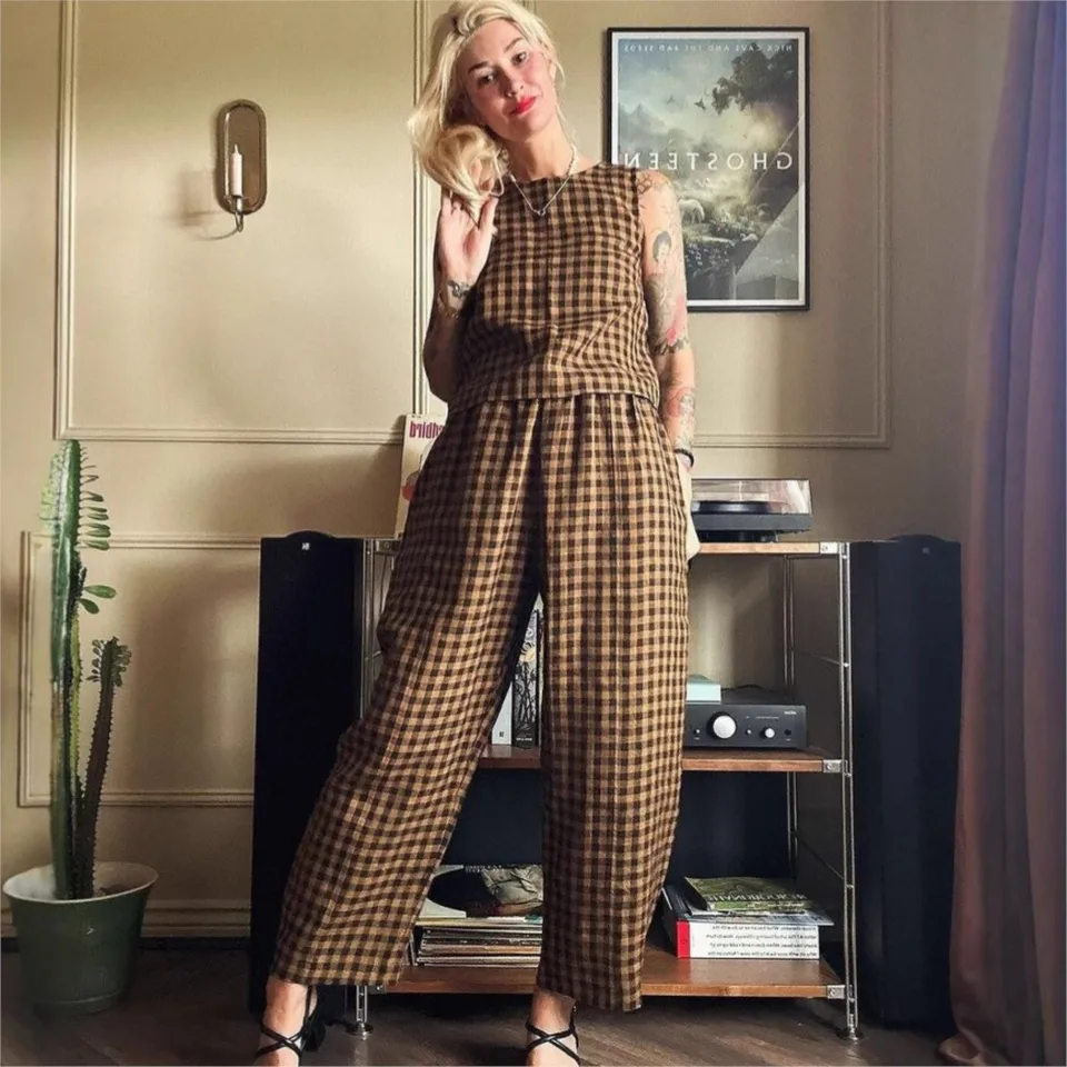 Fashion Printed Plaid Sleevele - Home Office 2024 评论和价格