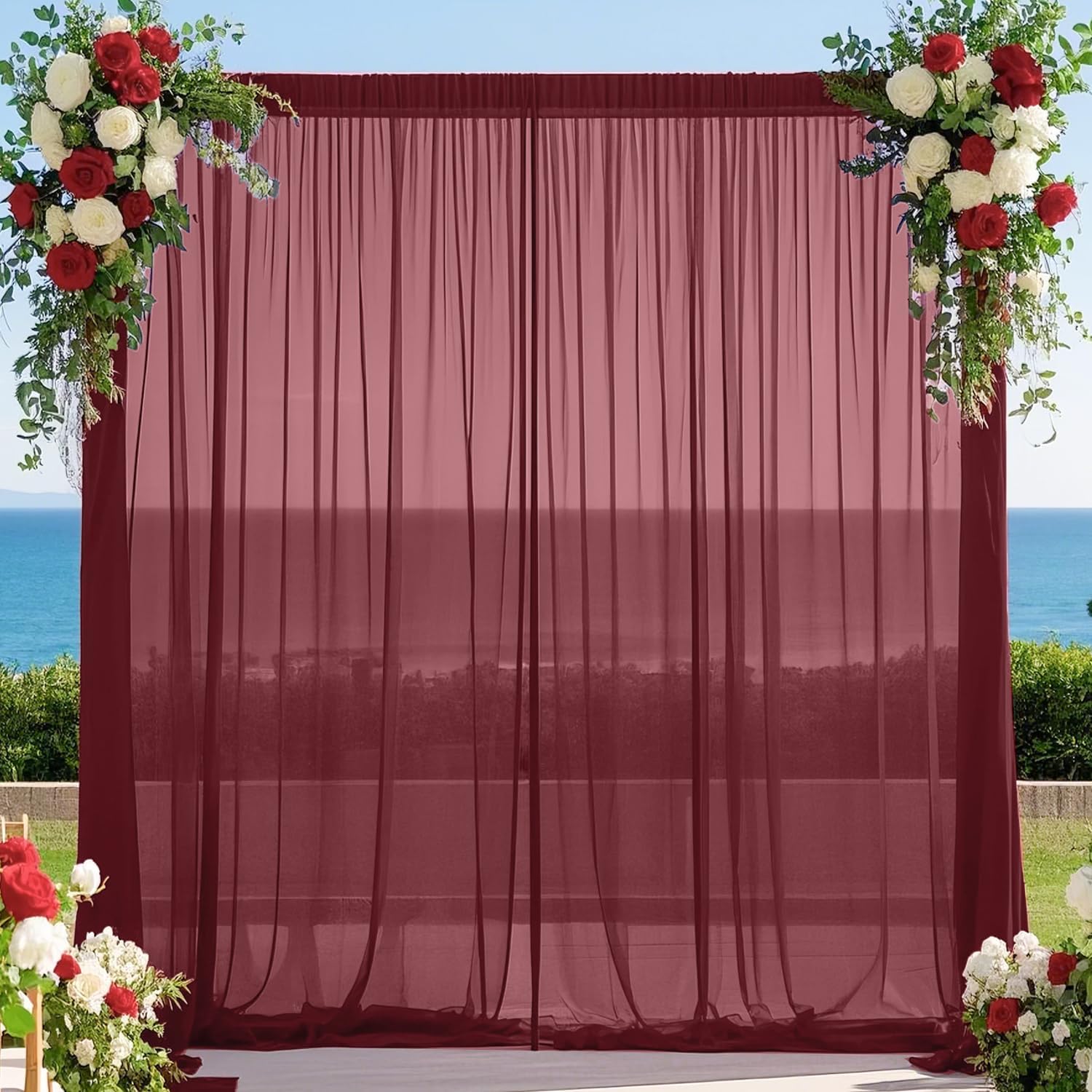 2Pcs Burgundy Backdrop Curtain - Home Office Backdrop 评论和价格