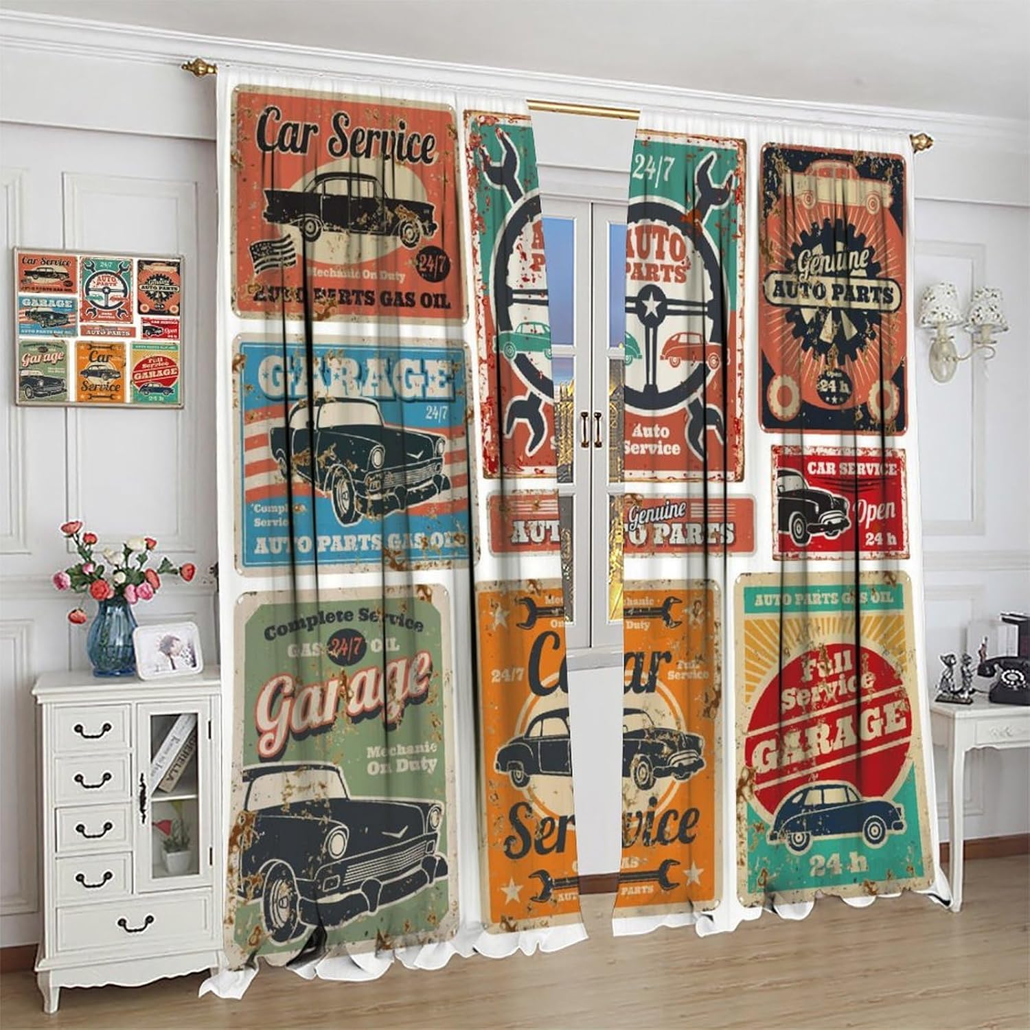 Garage Curtains, Vintage Man D - Home Office Shed 评论和价格