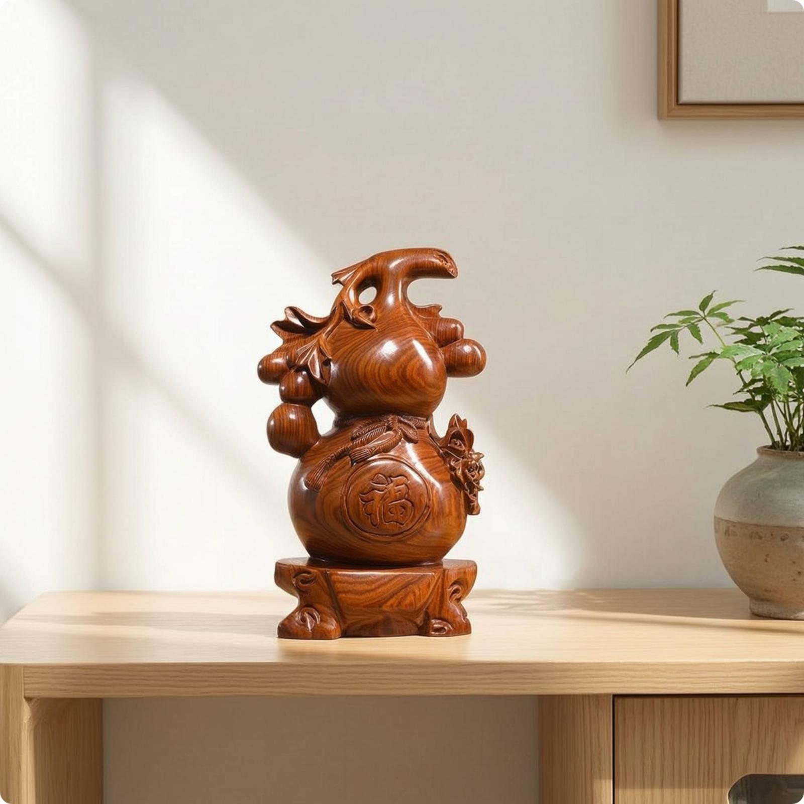 Elegant Rosewood Gourd Sculptu - Home Office Feng Shui 评论和价格