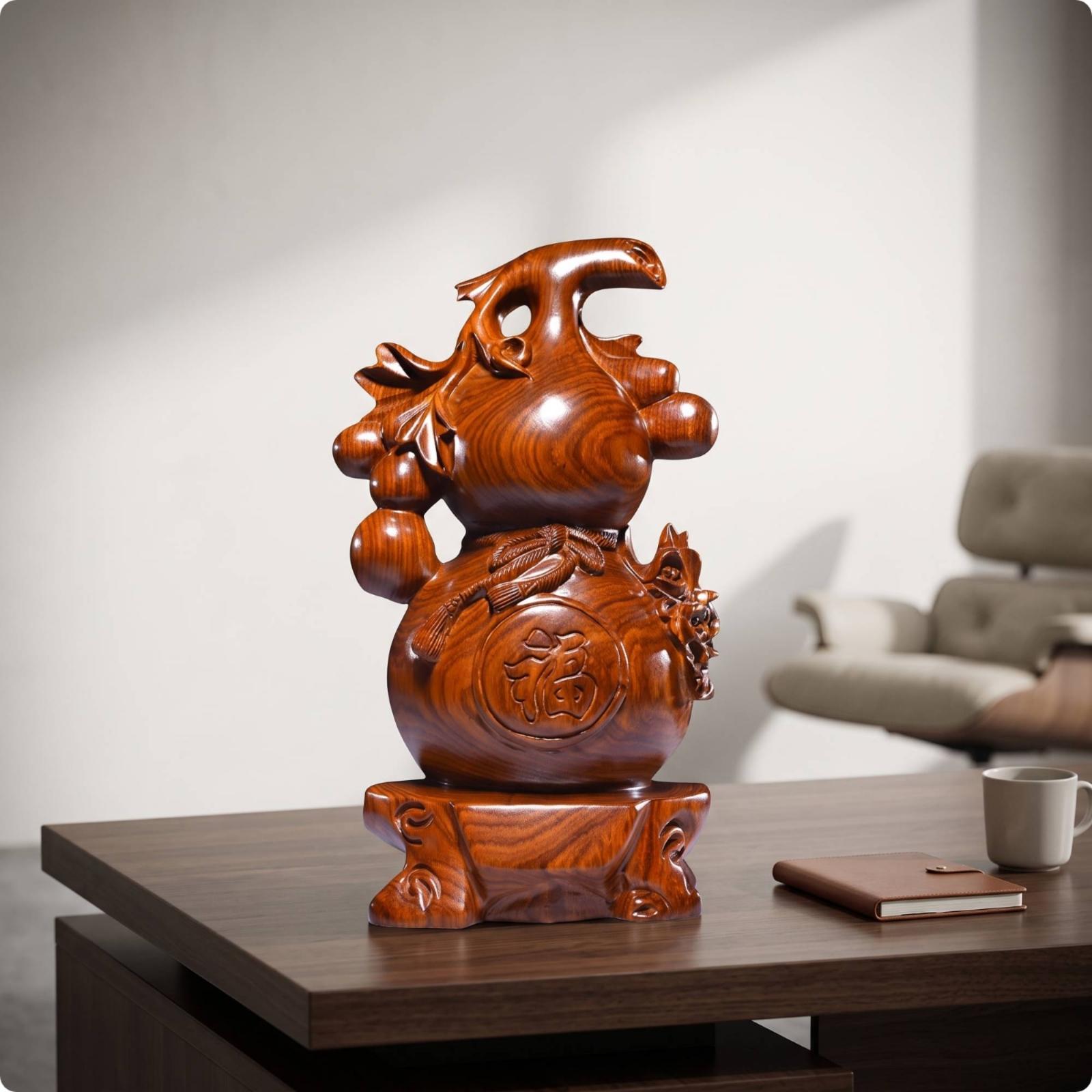 Elegant Rosewood Gourd Sculptu - Home Office Feng Shui 评论和价格