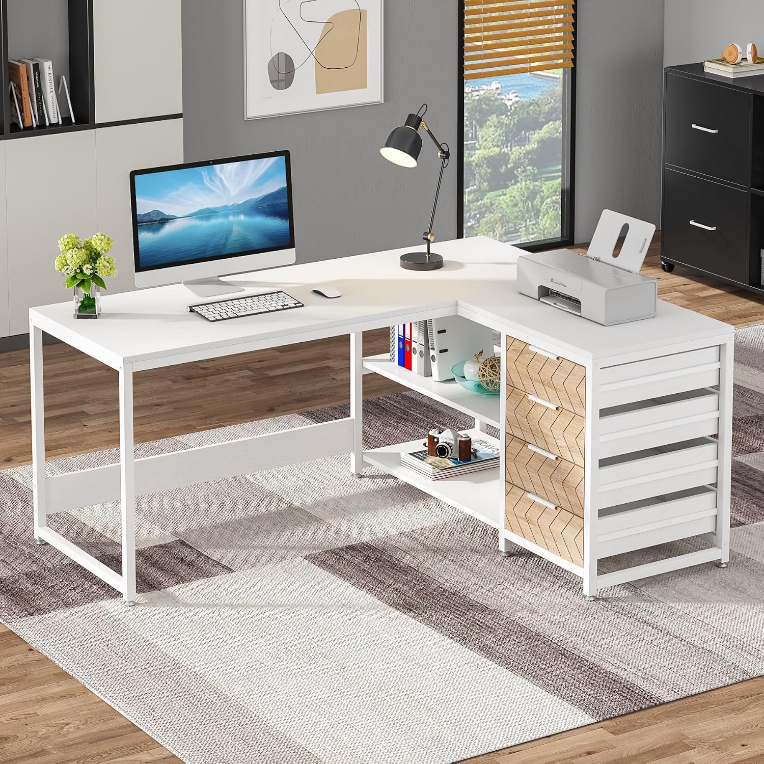 L Shaped Computer Desk with Dr - Home Office L Shaped Desk 评论和价格