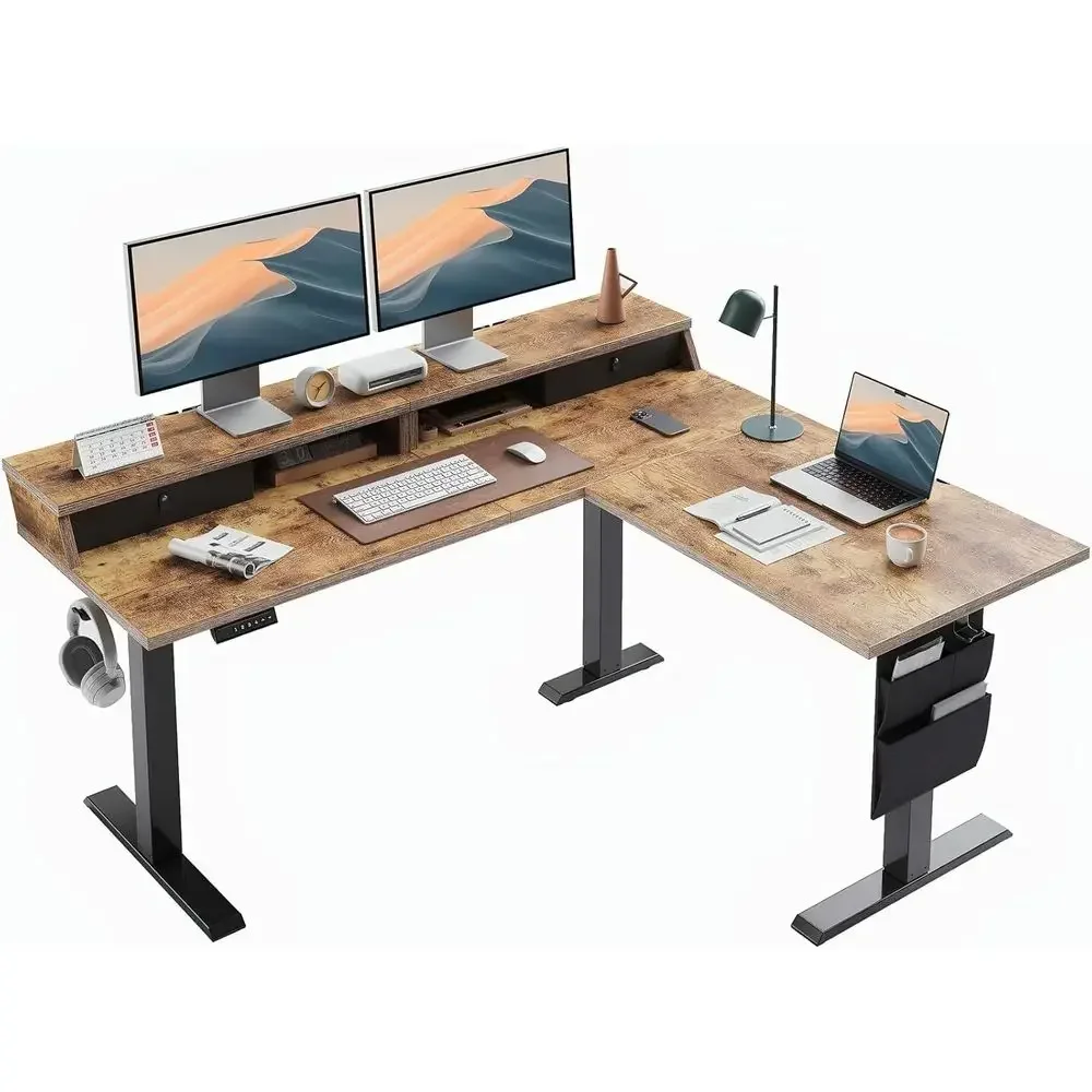 Vintage Brown L-Shaped Electri - Home Office L Shaped Desk 评论和价格