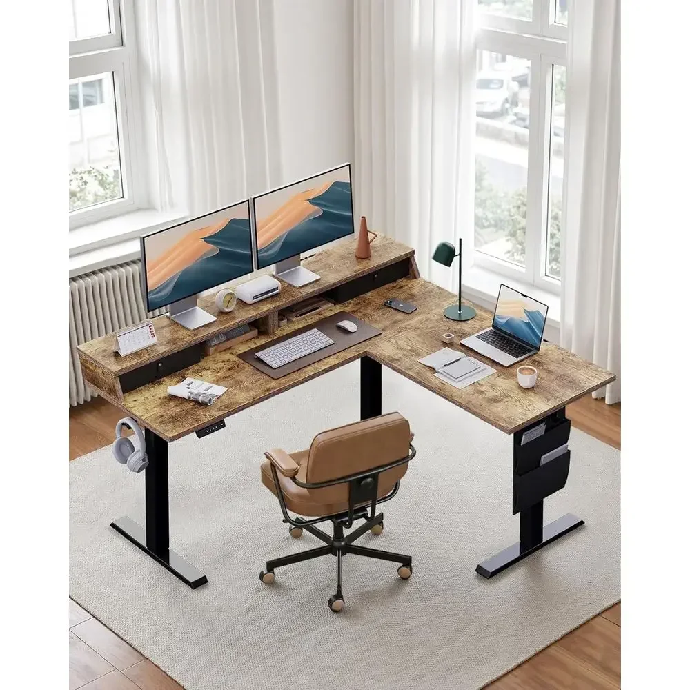 Vintage Brown L-Shaped Electri - Home Office L Shaped Desk 评论和价格