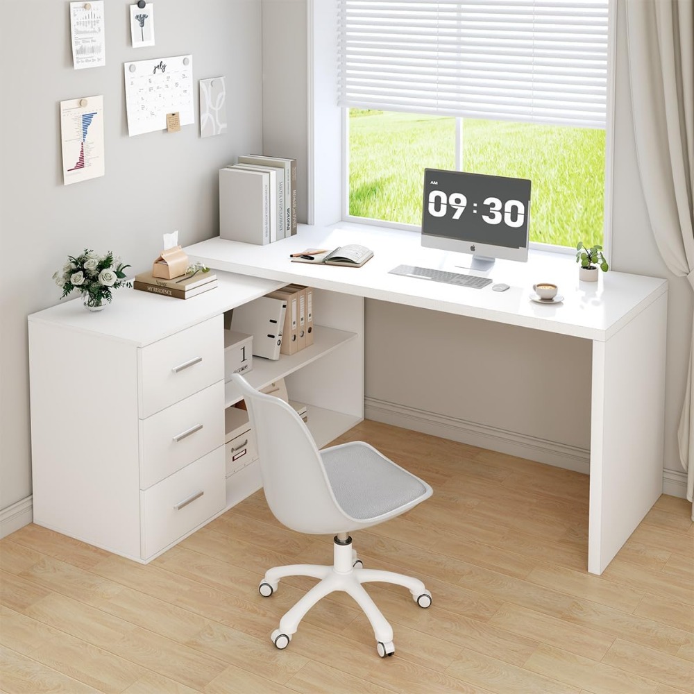 HSH White L Shaped Computer Co - Home Office L Shaped Desk 评论和价格