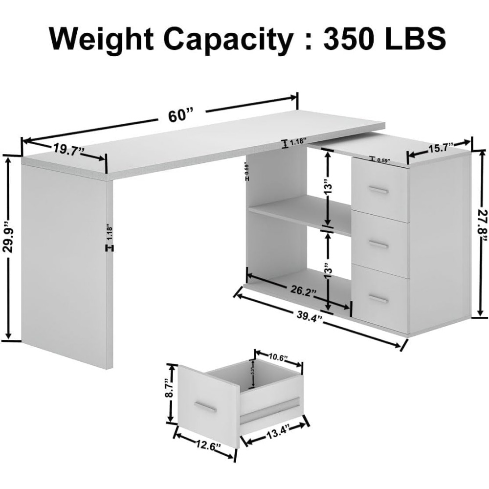 HSH White L Shaped Computer Co - Home Office L Shaped Desk 评论和价格