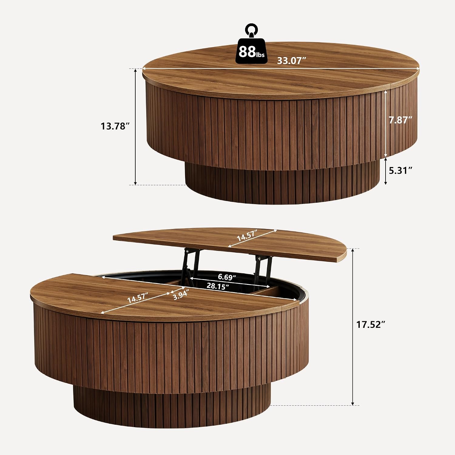 33 Inch Round Coffee Table Wit - Home Office Hidden Desk 评论和价格