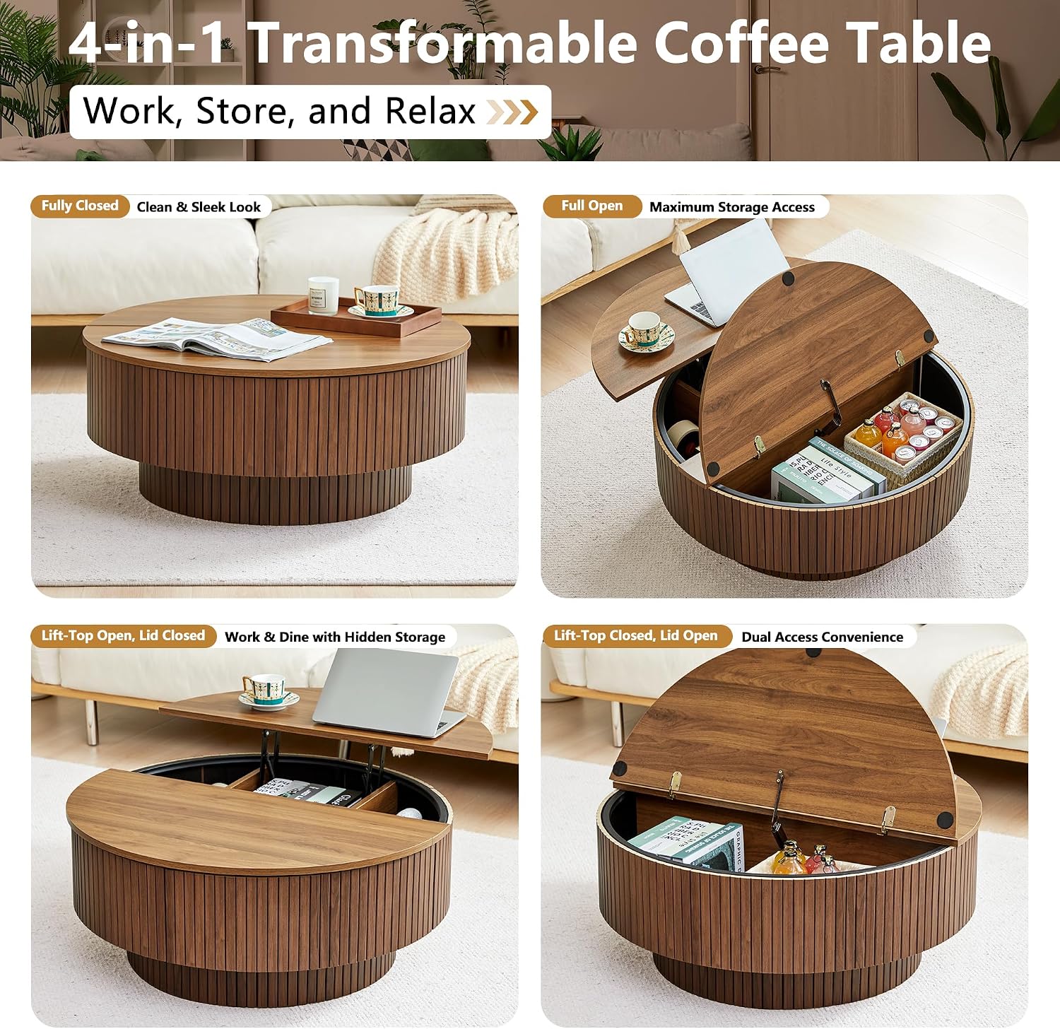 33 Inch Round Coffee Table Wit - Home Office Hidden Desk 评论和价格