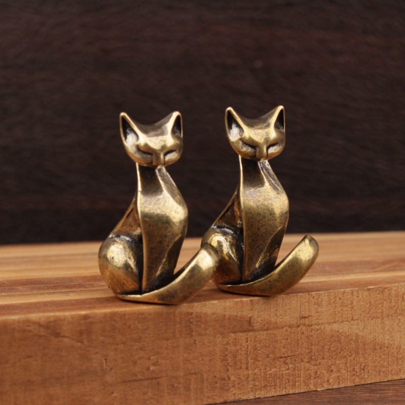 Mini Cat Figurines Brass Displ - Home Office Hidden Desk 评论和价格