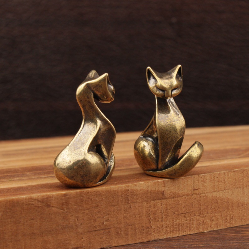 Mini Cat Figurines Brass Displ - Home Office Hidden Desk 评论和价格