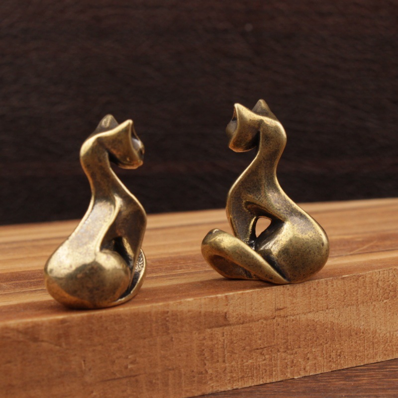 Mini Cat Figurines Brass Displ - Home Office Hidden Desk 评论和价格