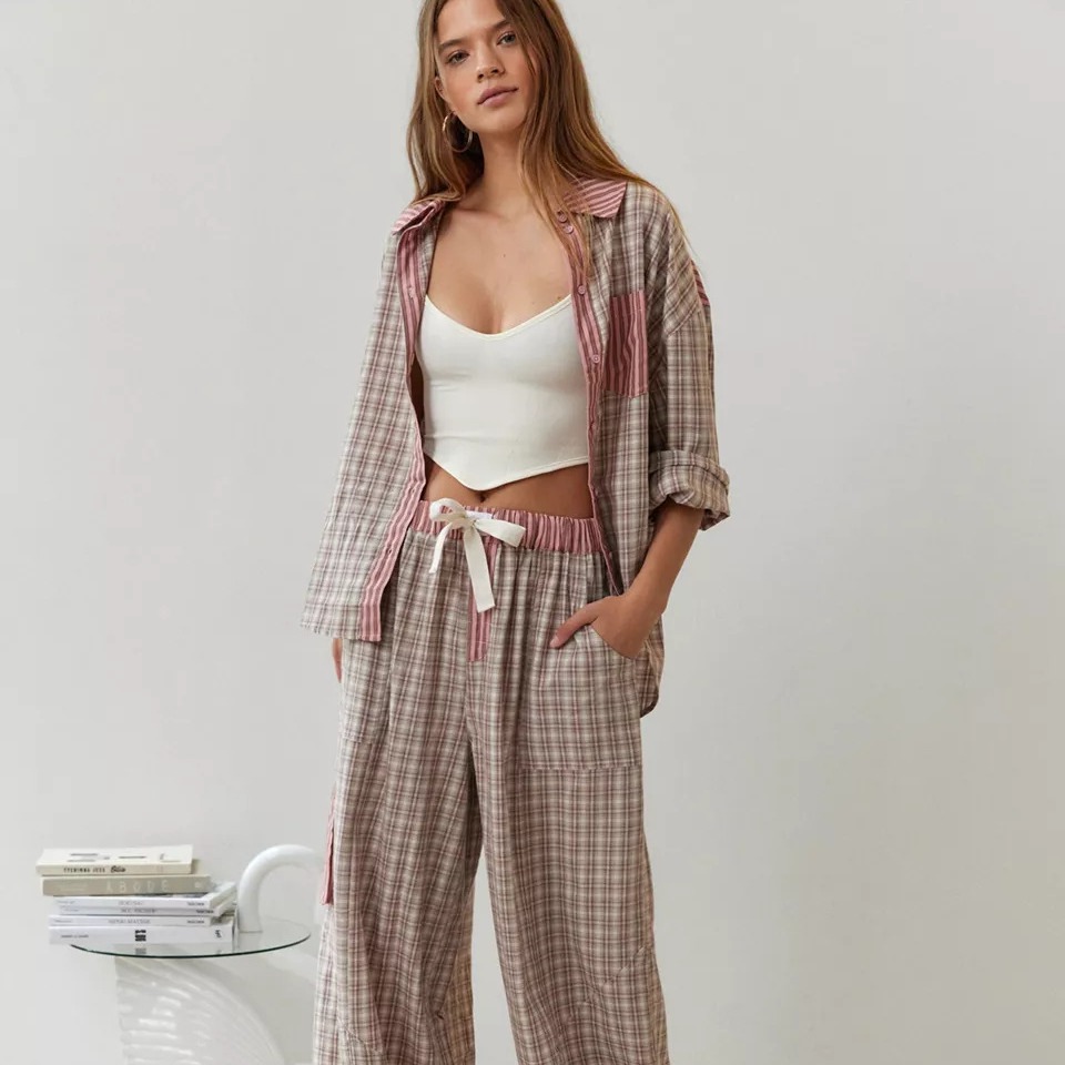 Stripe Plaid Patchwork Blouse  - Home Office 2024 评论和价格