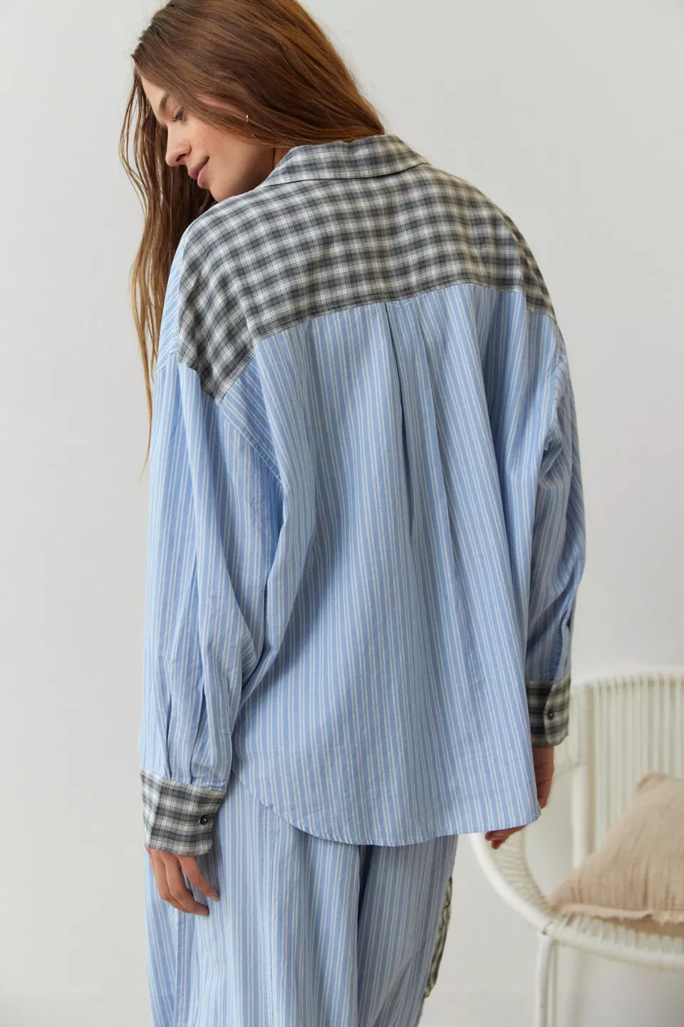 Stripe Plaid Patchwork Blouse  - Home Office 2024 评论和价格