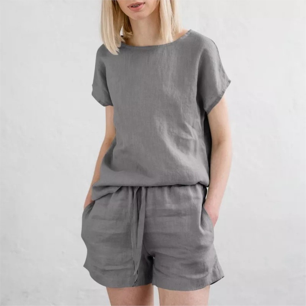 Casual Solid Color Short Sets  - Home Office 2024 评论和价格