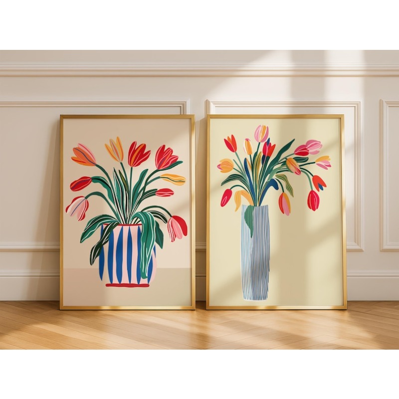 2pcs Tulip Flowers Canvas Wall - Home Office Image 评论和价格