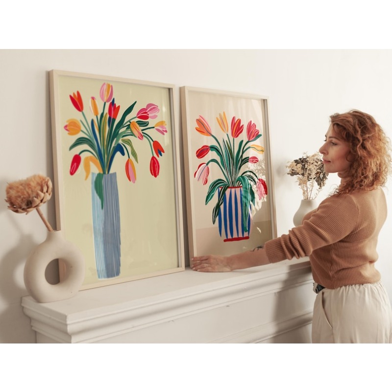 2pcs Tulip Flowers Canvas Wall - Home Office Image 评论和价格