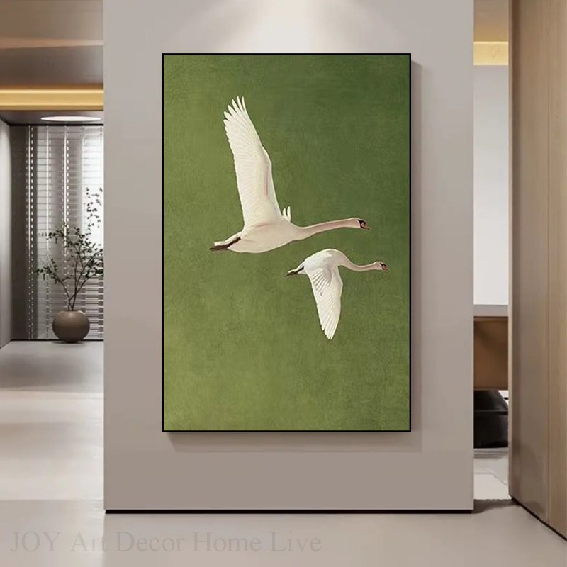 Two Flying Swans Realistic Fea - Home Office Backdrop 评论和价格