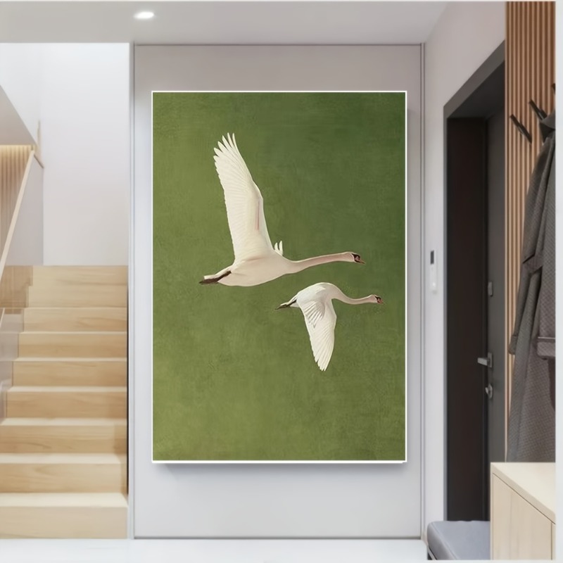 Two Flying Swans Realistic Fea - Home Office Backdrop 评论和价格