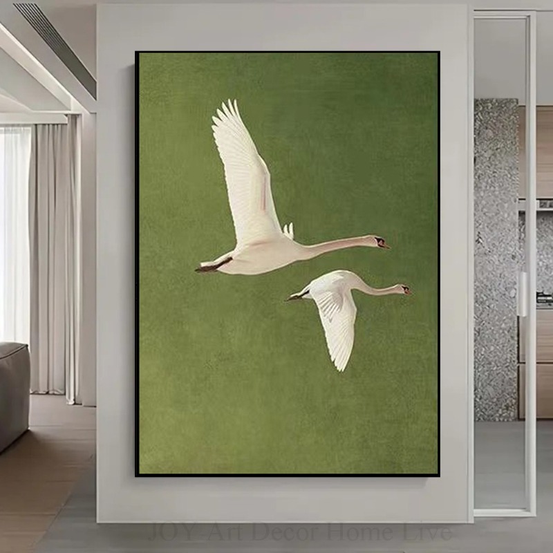 Two Flying Swans Realistic Fea - Home Office Backdrop 评论和价格