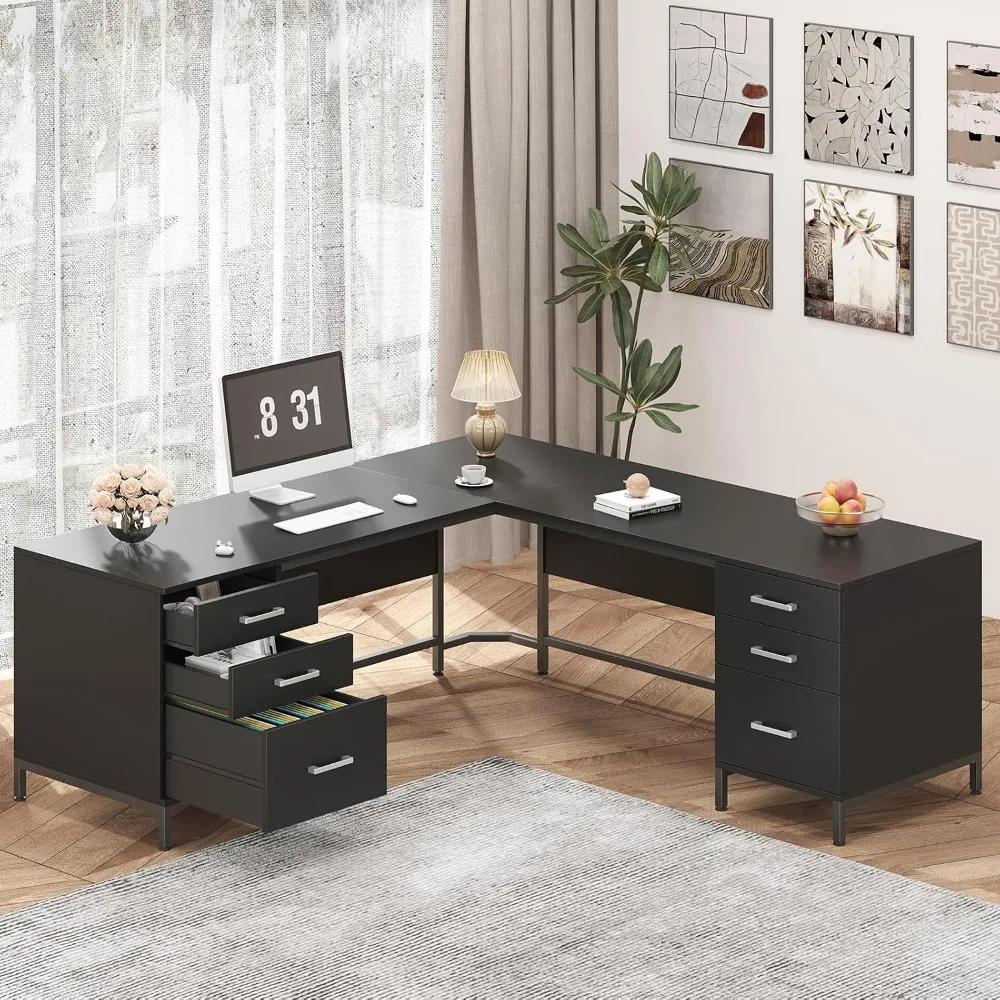 TVU 59’‘ L Shaped Desk with 6  - Home Office L Shaped Desk 评论和价格