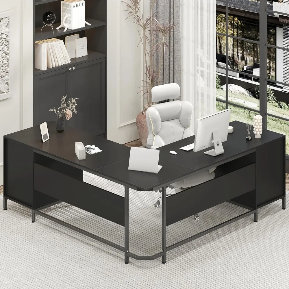 TVU 59’‘ L Shaped Desk with 6  - Home Office L Shaped Desk 评论和价格