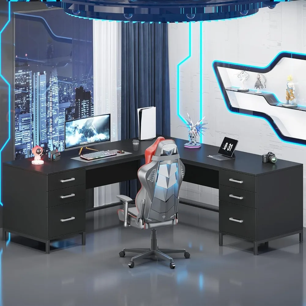 TVU 59’‘ L Shaped Desk with 6  - Home Office L Shaped Desk 评论和价格